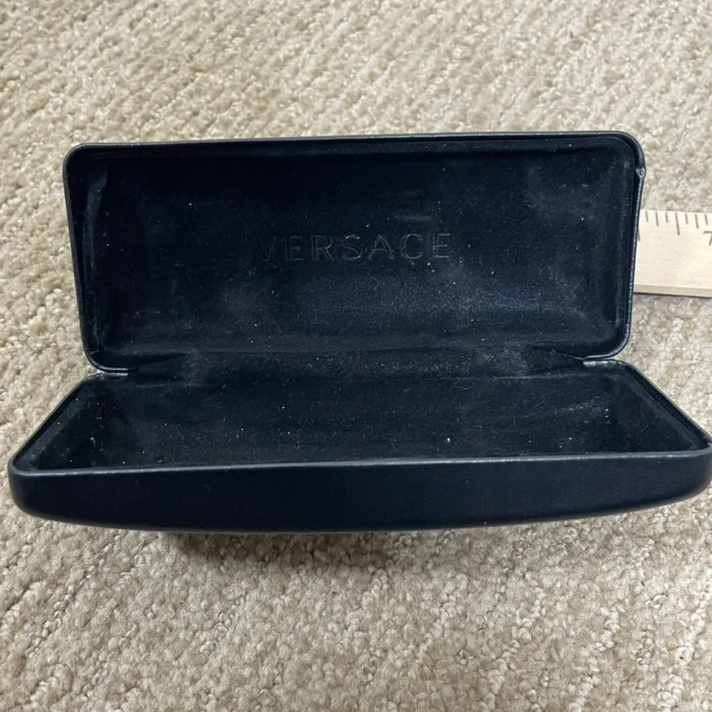 Versace Eyeglass Case Unisex OS Black Good Hard Shell Gold Logo Luxury Accessory